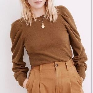 New Madewell Pleated Statement Sleeve Top Asparagus XS
